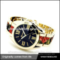 Fashion flower print lady poignet en acier inoxydable retour geneva quartz watches